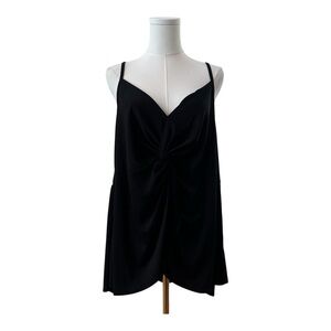 Women's 3X Spaghetti Strap Solid Black Minimalist Relaxed Twisted Front Tank Top